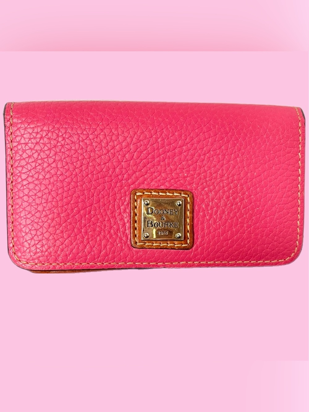 Dooney & Bourke Hot Pink Pebbled Leather Wallet with Brass Plaque
